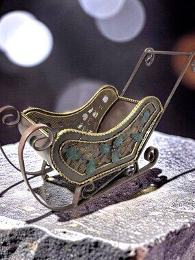 Vintage Scroll Iron Decorative Holiday Brown,Green,Bronze Sleigh